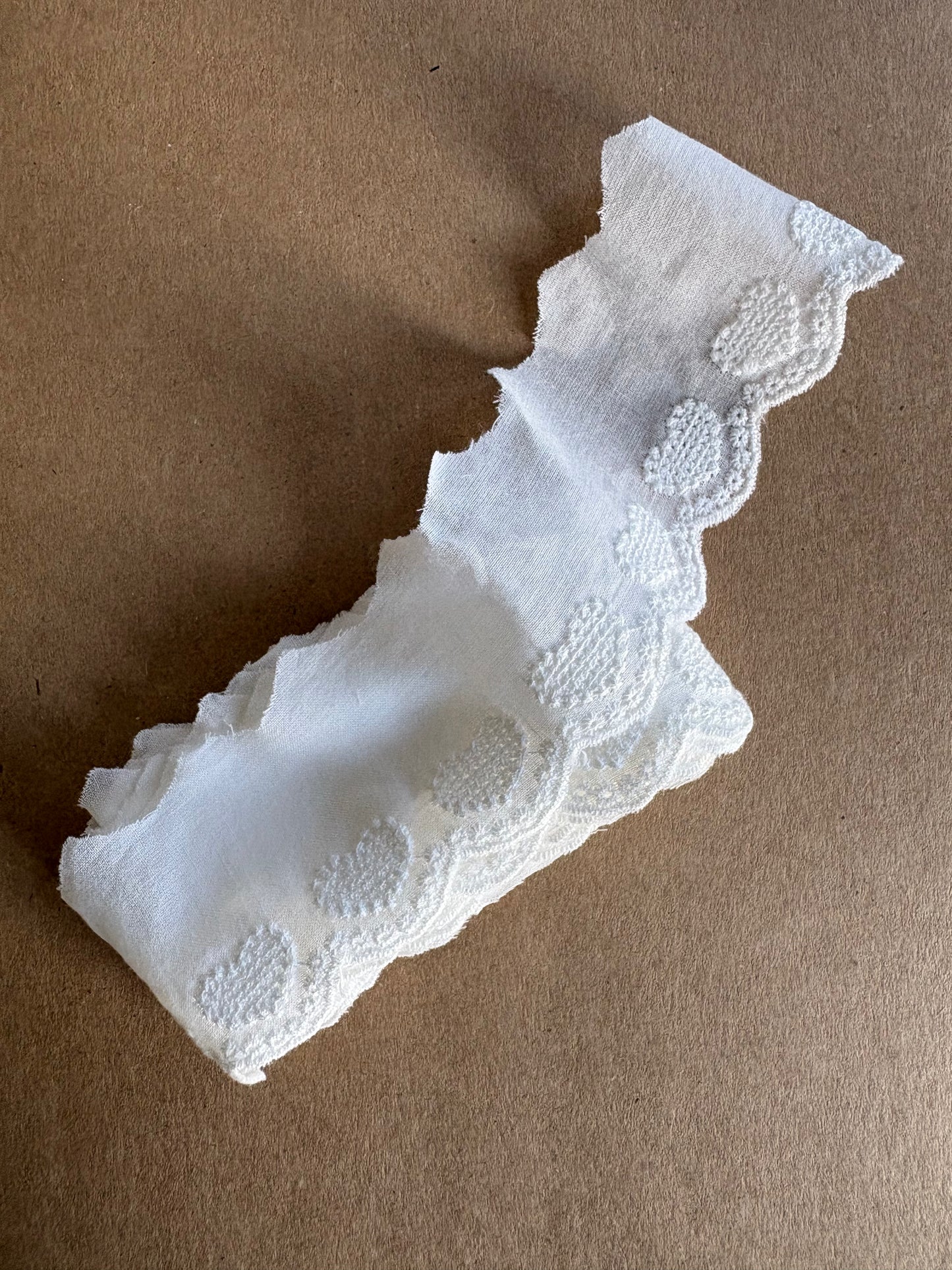 Galon en Voile de Coton Brodé – Motifs Cœurs & Dentelle Festonnée