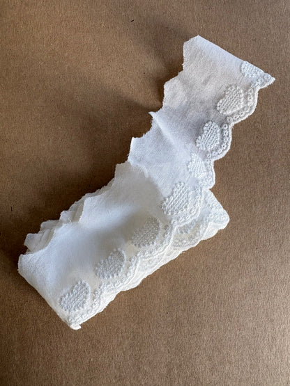 Galon en Voile de Coton Brodé – Motifs Cœurs & Dentelle Festonnée