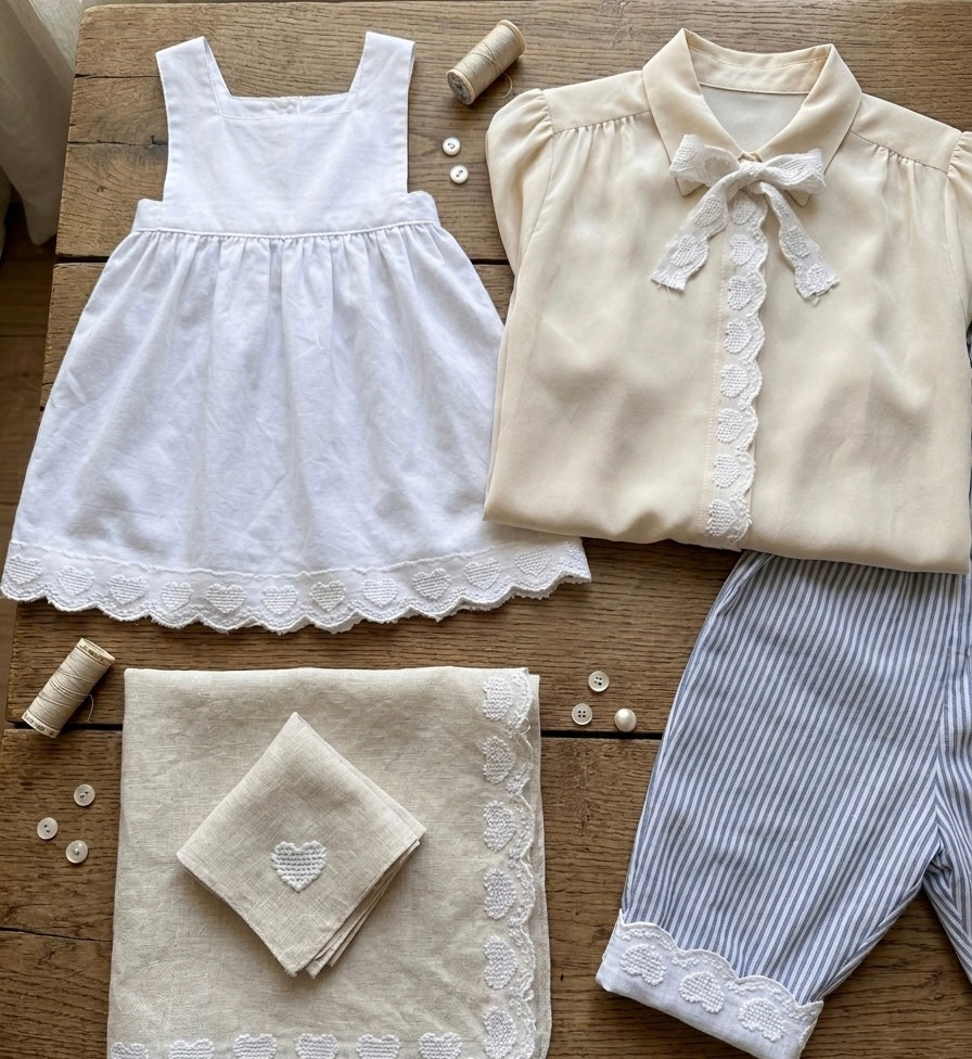 Galon en Voile de Coton Brodé – Motifs Cœurs & Dentelle Festonnée